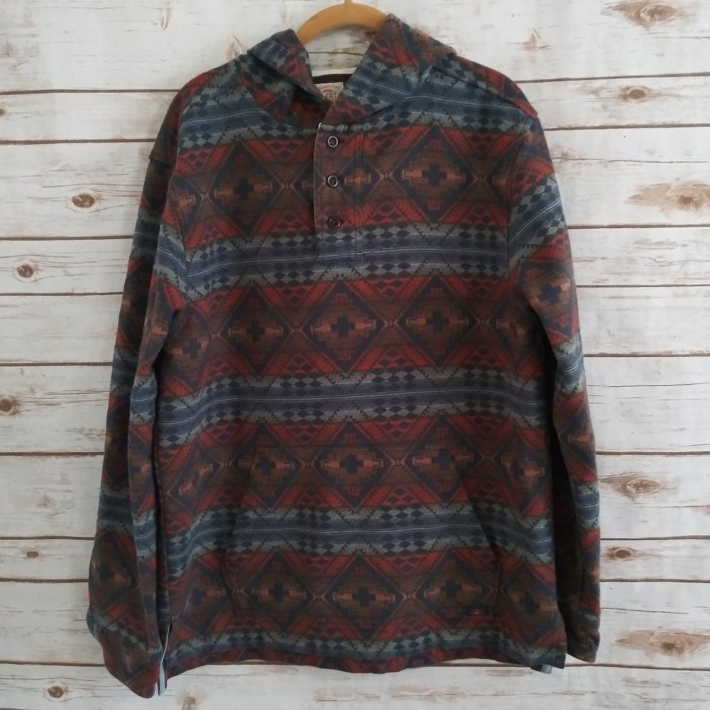 Faherty Tribal Aztec Southwestern Hoodie Poncho Pullover Medium